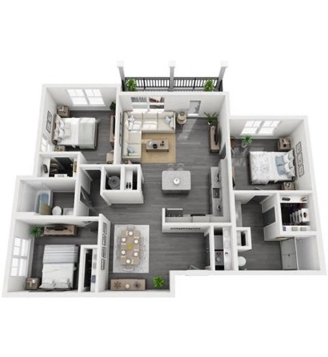Floor plan for 3 beds, 2 baths, 1354 sqft